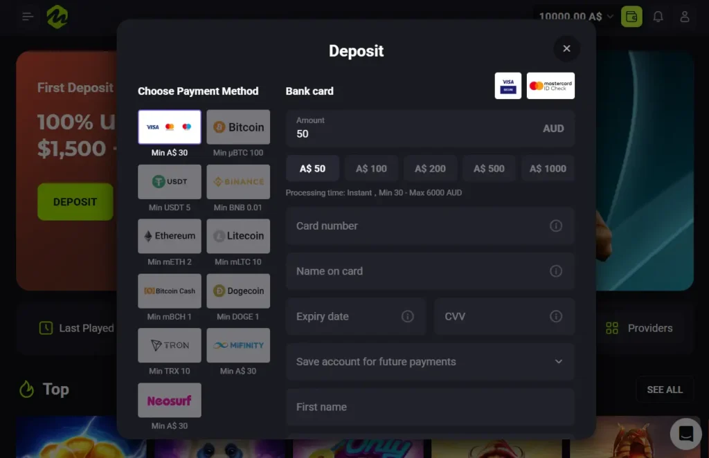 Deposit Page
