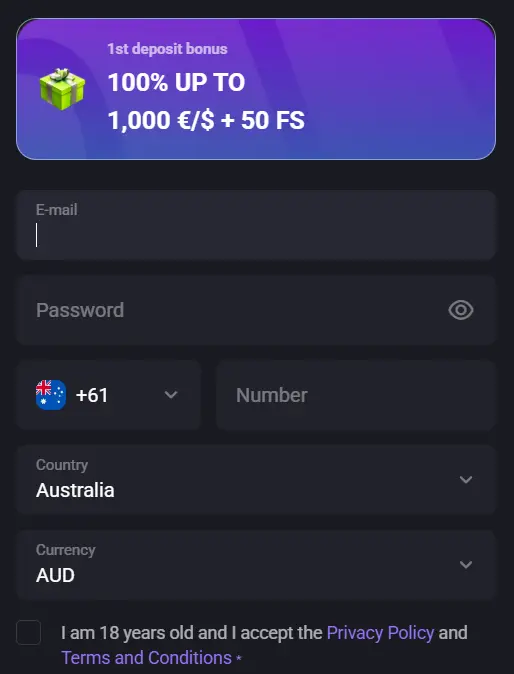 Registration Page for Australians